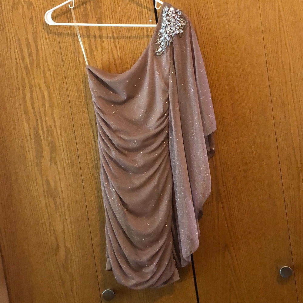Champagne Glitter Dress with Crystal Appliqué